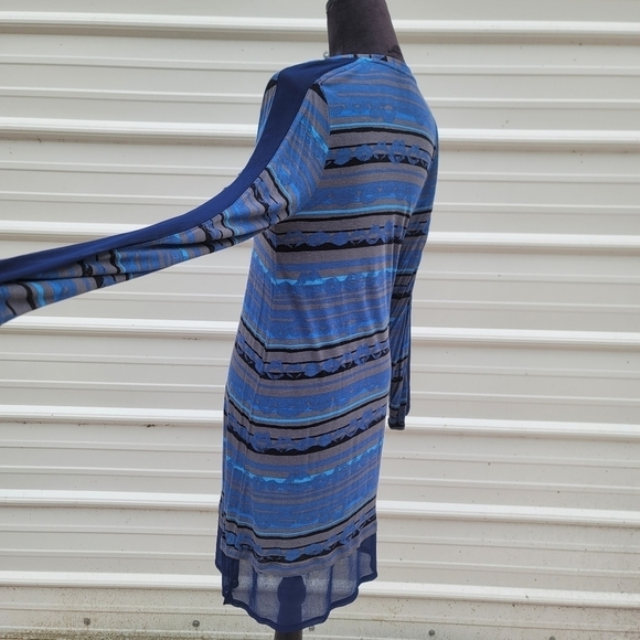 Kirna Zabete for Target Medieval Blue Print Dress Stretch Midi Knit V-Neck M - Picture 4 of 11